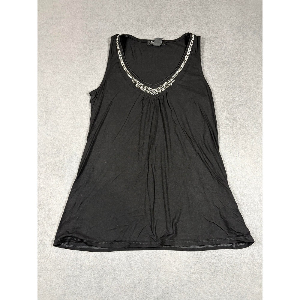 White House Black Market Tank Top Womens XS Black Beaded V-Neck Sleeveless